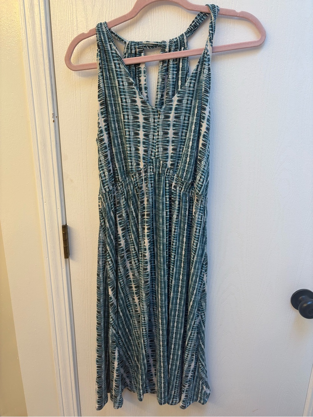 CAbi Teal and White Striped Maxi Dress